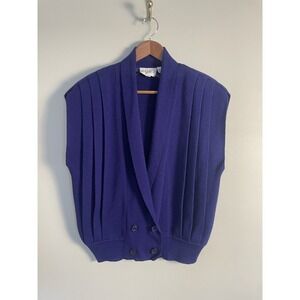 VTG‎ Russ Double Breasted Pleated Wool Blend Sweater Vest. Size S. Purple.